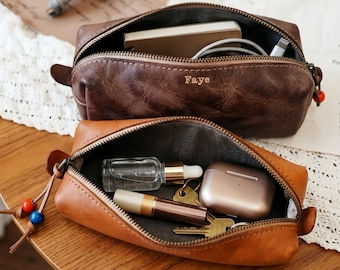Leder Make-up Tasche mit Name, Muttertag personalisierte Geschenk, Benutzerdefinierte Monogramm Kosmetiktasche für Sie