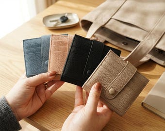 Cartera de cuero personalizable con inicial para mujer, tarjetero - Cartera delgada con monograma personalizado