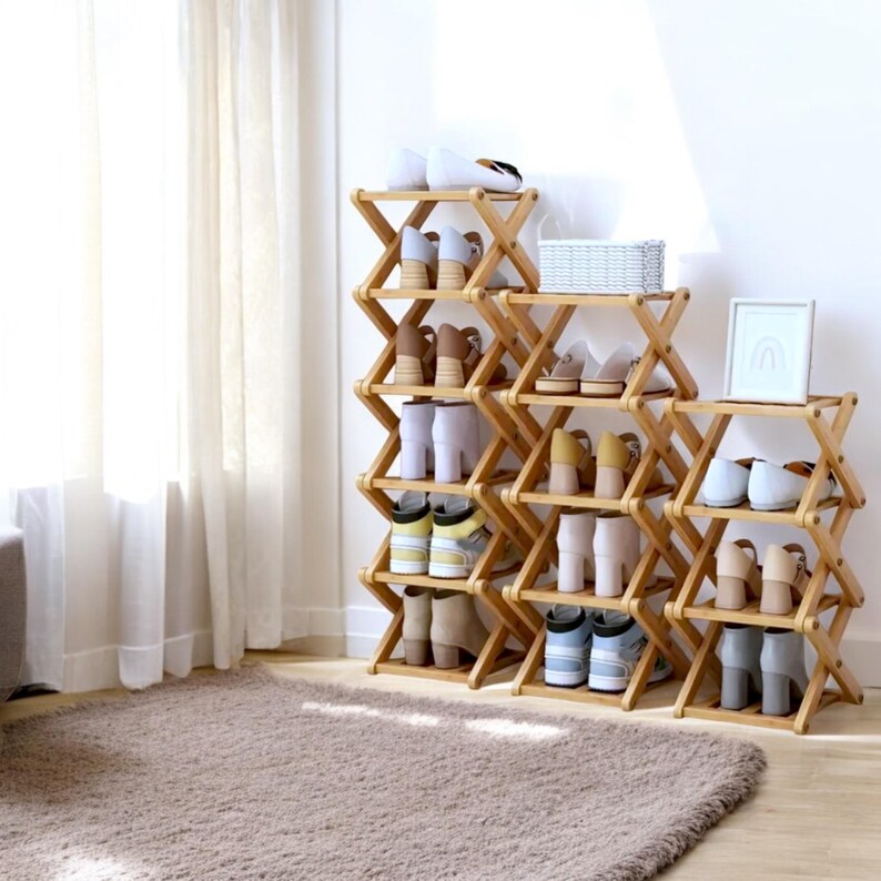 6 Tier Shoe Organizer Rack, Rustic Wooden Organizer for Entryway ...