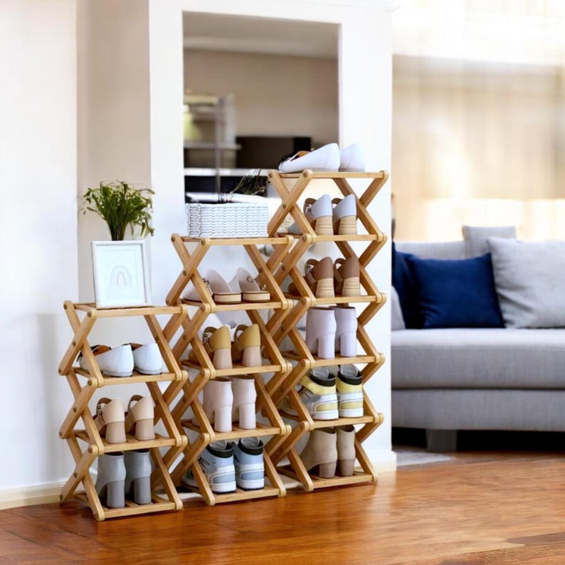 6 Tier Shoe Organizer Rack, Rustic Wooden Organizer for Entryway ...