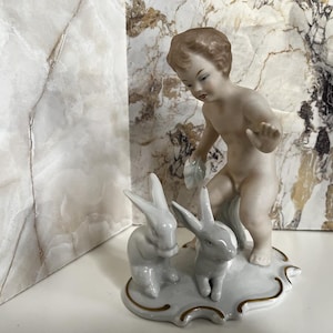 Vintage Wallendorf Porcelain Figurine - Child with Rabbits