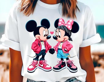 Pink Mickey and Minnie Mouse Clipart: Sublimation Design (PNG Digital Download)