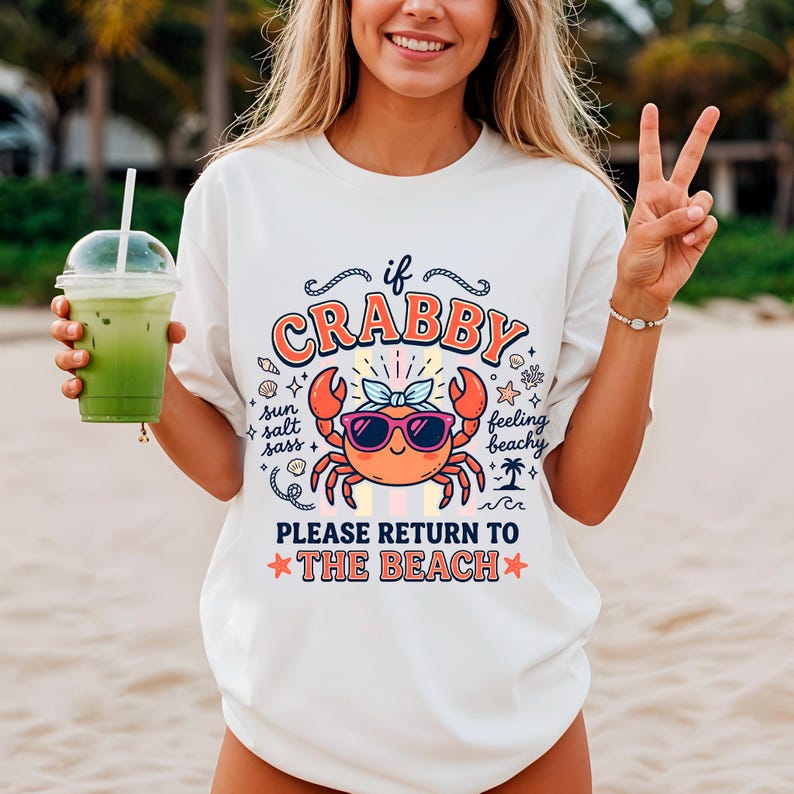 Coastal summer PNG with cute crab sunglasses graphic for beach shirt sublimation