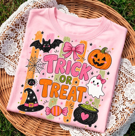 Trick or Treat PNG Striped Brushstroke Halloween Sublimation Trendy Ghost Pumpkin Shirt Design