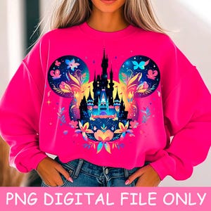 Floral Mickey Mouse Ears Png Sublimation Design, Disneyland Castle Shirt Png