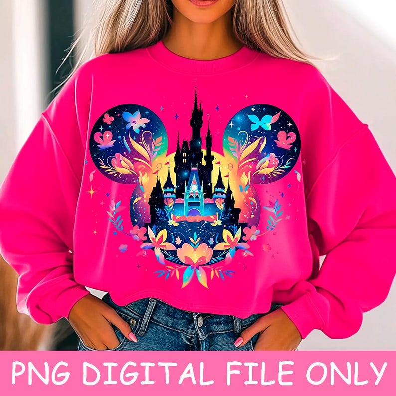 Floral Mickey Mouse Ears Png Sublimation Design, Disneyland Castle Shirt Png
