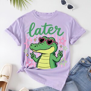 Summer sublimation PNG with funny green gator, heart sunglasses, and Later Gator text for t-shirt design