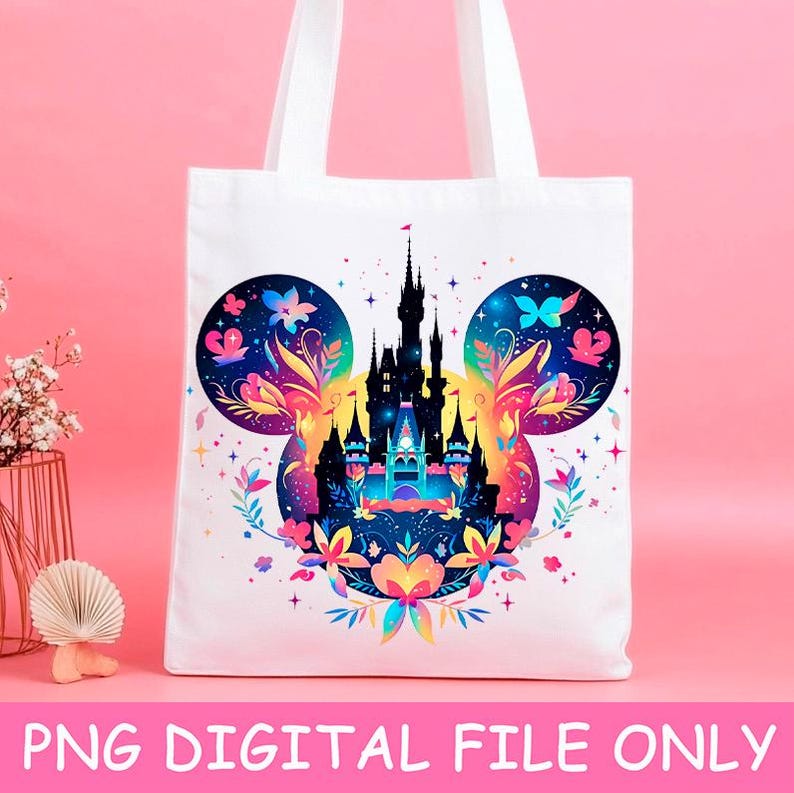 Floral Mickey Mouse Ears Png Sublimation Design, Disneyland Castle Shirt Png
