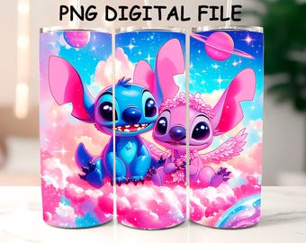 Emballage de gobelet Stitch and Angel PNG, Disney Space Design (téléchargement numérique)