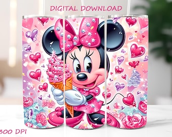 Minnie Mouse Tumbler Wrap PNG Glitter Diamond Sublimation Design Digital Download