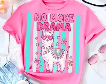 Llama PNG No More Drama Preppy Striped Sublimation Design