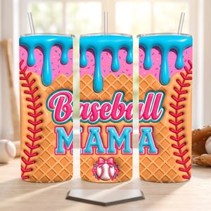 Baseball Mama aufgeblasen 3D PNG Becher Wrap Sport Mom Sublimation Design 20 Unzen Skinny Cup Digital Download