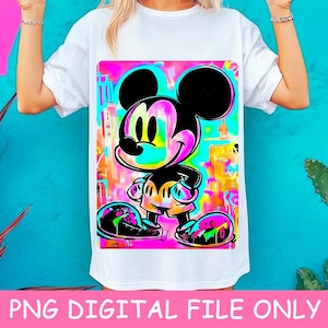 Neon Micky Graffiti Png-Design, Urban Graffiti Png-Shirt Design, Mickey Sublimationsdesign, Disneyland Graffiti, Neon Teenager Shirt Png