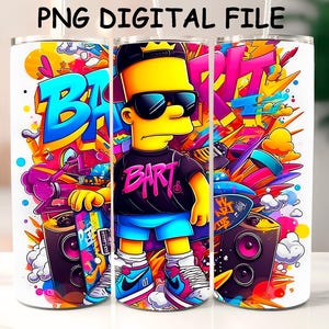 バート タンブラー ラップ PNG、漫画キャラクター グラフィティ タンブラー ラップ 昇華デザイン PNG、カラフルな 20 オンス スキニー タンブラー 昇華ダウンロード