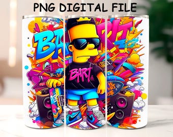 Emballage de gobelet Bart Simpson : dessin animé graffiti, gobelet mince 20 oz (fichier numérique PNG)