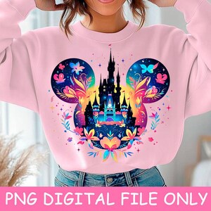 Floral Mickey Mouse Ears Png Sublimation Design, Disneyland Castle Shirt Png