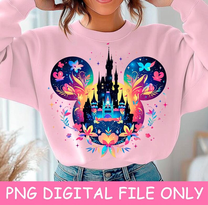 Floral Mickey Mouse Ears Png Sublimation Design, Disneyland Castle Shirt Png