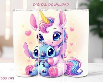 Stitch & Unicorn Tumbler Wrap PNG 20oz mager sublimatieontwerp digitale download