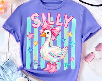 Silly Goose PNG Cute Farm Animal Preppy Coquette Sublimation Trendy Brushstroke Stripes Shirt Design