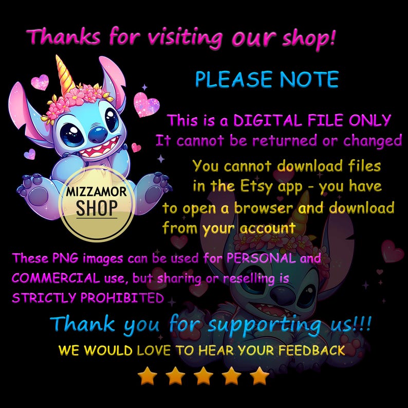 Peut inclure: Image num&eacute;rique sur fond noir avec le texte "Merci de visiter notre boutique !" et "Veuillez noter". L'image pr&eacute;sente un personnage de dessin anim&eacute; avec une couronne de fleurs et le texte "MIZZAMOR SHOP".