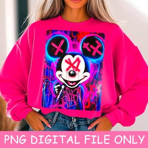 ミッキーマウス グラフィティ PNG デザイン、ネオン グラフィティ シャツ、スワッグ シャツ PNG、ミッキー昇華デザイン、アーバン グラフィティ シャツ PNG デザイン