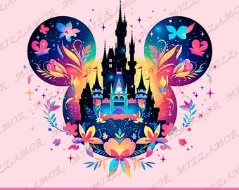 Floral Mickey Mouse Ears PNG: Disneyland Castle Design (Digital Download)
