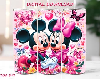 Mickey & Minnie Mouse Tumbler Wrap PNG Disneyland Summer Sublimation Design