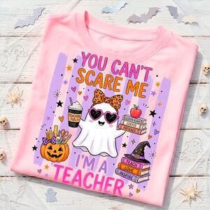 Preppy teacher Halloween shirt design with ghost illustration and funny educator quote