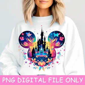 Floral Mickey Mouse Ears Png Sublimation Design, Disneyland Castle Shirt Png