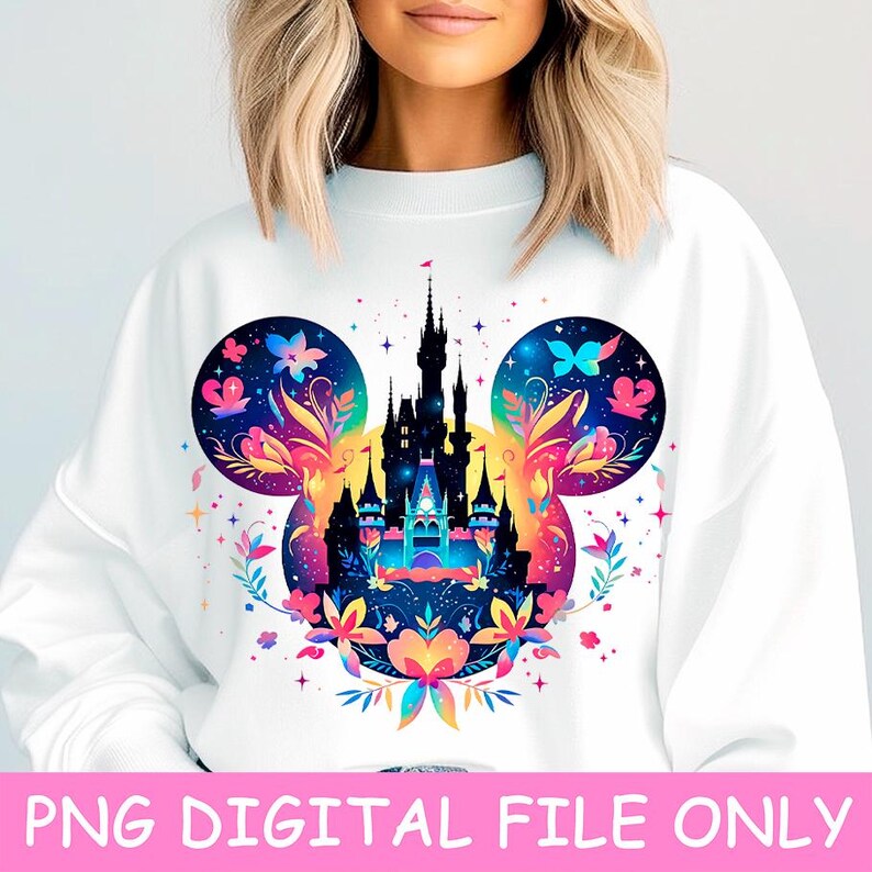 Floral Mickey Mouse Ears Png Sublimation Design, Disneyland Castle Shirt Png