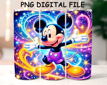 Emballage de gobelet néon Mickey Mouse : 20 oz, design mince en sublimation (téléchargement numérique PNG)