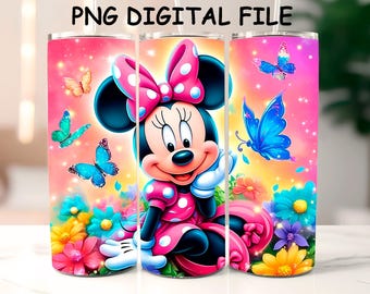 Minnie Mouse Tumbler Wrap PNG: disegno floreale a farfalla (file digitale)