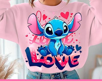 Stitch Love Graffiti PNG: Valentine Stitch Coquette Shirt Design Digital Download
