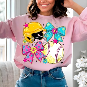 Softball PNG Coquette Bow Preppy Sports Shirt Design Cute Game Day Sublimation Girls Team Clipart