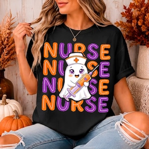 High-resolution Nurse Ghost PNG digital download for Halloween shirt, medical gifts, sublimation, DTF and printable crafts