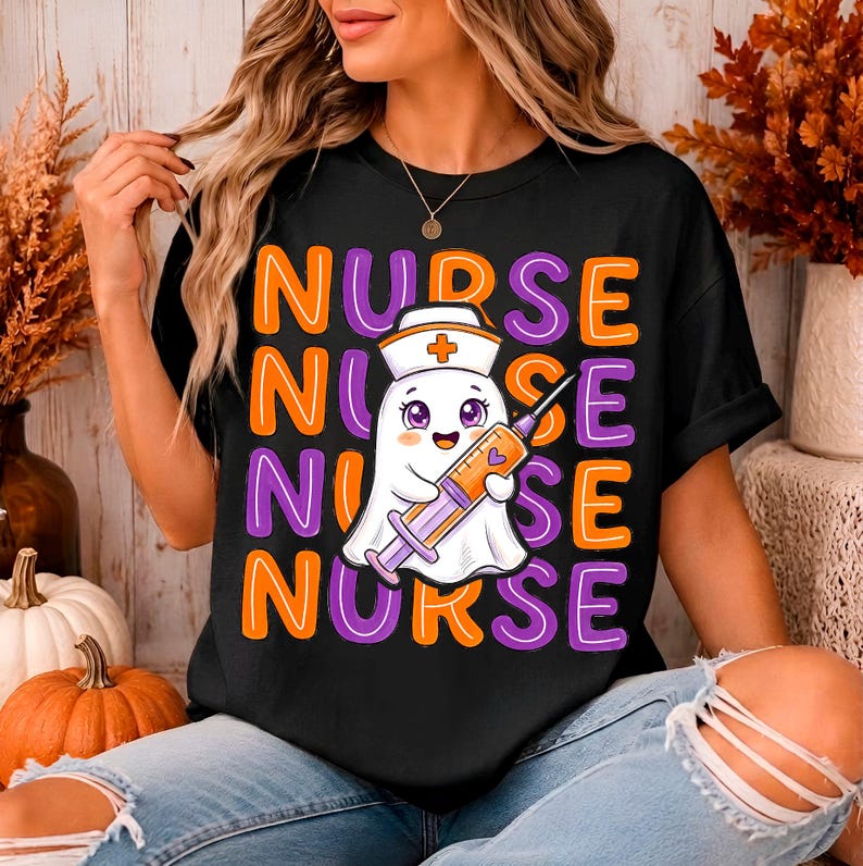 High-resolution Nurse Ghost PNG digital download for Halloween shirt, medical gifts, sublimation, DTF and printable crafts
