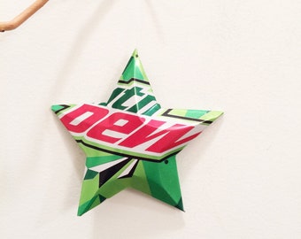 Mtn Dew or DIET Mountain Dew Stars, Code Red or Caffeine Free Soda Can Upcycled Christmas Ornament