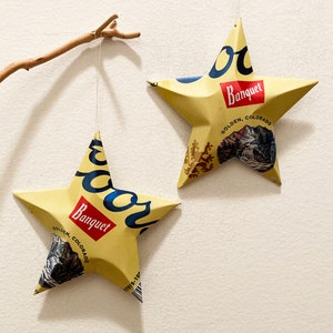 Coors Recycled Beer Can Aluminum Stars Christmas Ornaments,