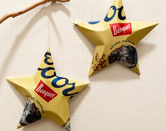 Coors Recycled Beer Can Aluminum Stars Christmas Ornaments,