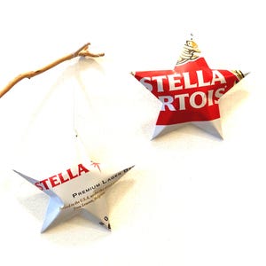Stella Artois  Beer Stars, Gift Topper or Ornament Aluminum Can Upcycled