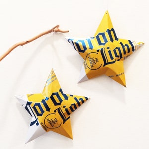 Corona Premium, Corona Extra or Corona Light Beer Stars Christmas Ornaments Aluminum Can Repurposed image 4