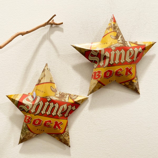 Shiner Bock Beer Stars Christmas Ornaments Aluminum Can Upcycled Texas Spoetzl Brewery