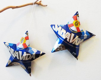 Salva Vida Beer Stars Christmas Ornaments Aluminum Can Repurposed Honduras, Honduran Beer