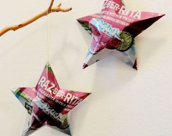 Raz-Ber-Rita Stars Bud Light Christmas Ornaments Aluminum Can Upcycled