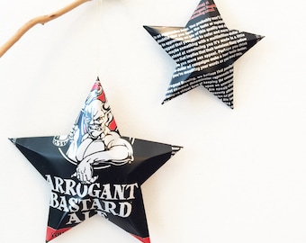 Recycled Arrogant Bastard Beer Can Star Ornament, Bar Decor