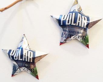 Polar Seltzer Water or Ginger Ale Can Stars, Christmas Ornament Stars