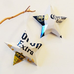 Corona Premium, Corona Extra or Corona Light Beer Stars Christmas Ornaments Aluminum Can Repurposed image 1