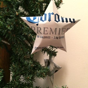 Corona Premium, Corona Extra or Corona Light Beer Stars Christmas Ornaments Aluminum Can Repurposed image 6