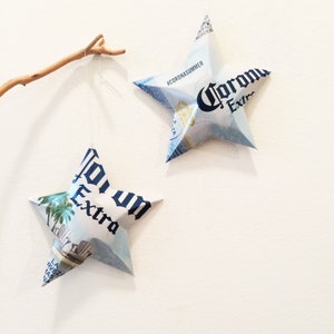 Corona Premium, Corona Extra or Corona Light Beer Stars Christmas Ornaments Aluminum Can Repurposed image 2