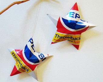 Pepsi Throwback Stars    Soda Can Upcycled Pepsi Cola